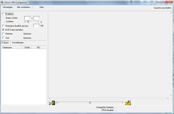 Benutzeroberfläche von jpg Compressor