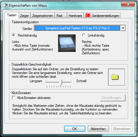 Eigentschaften der Maus Einstellungen