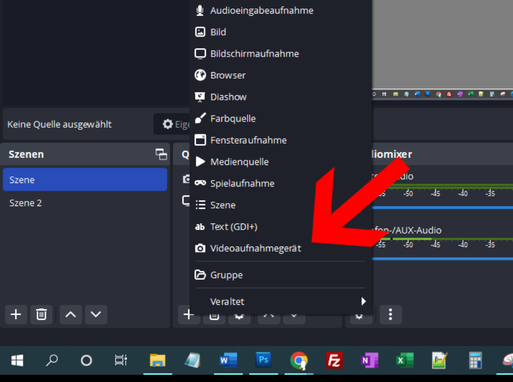 OBS Studio Aufnahmegerät wählen