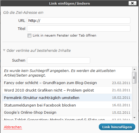 Interne Verlinkung WordPress 3.1