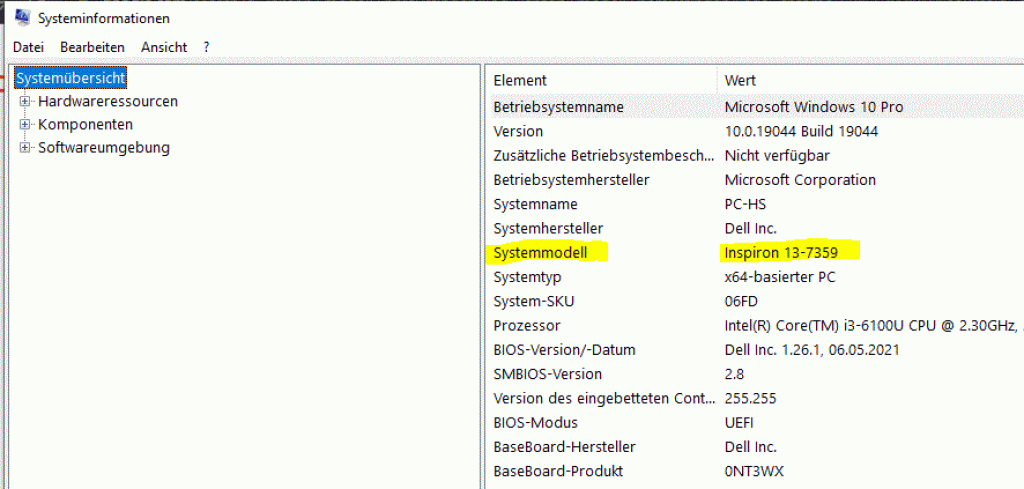 modellnummer laptop anzeigen