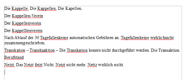 Rechtschreibprüfung in Open Office - viele korrekt gefundene Fehler.