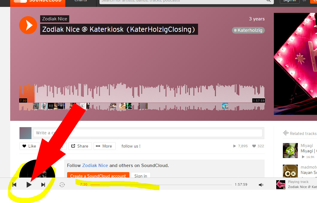 Soundcloud Vorspulen / Play Button
