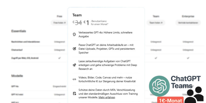 ChatGPT Teams für 1 Euro testen: Funktionen, Vorteile & Vergleich mit Plus