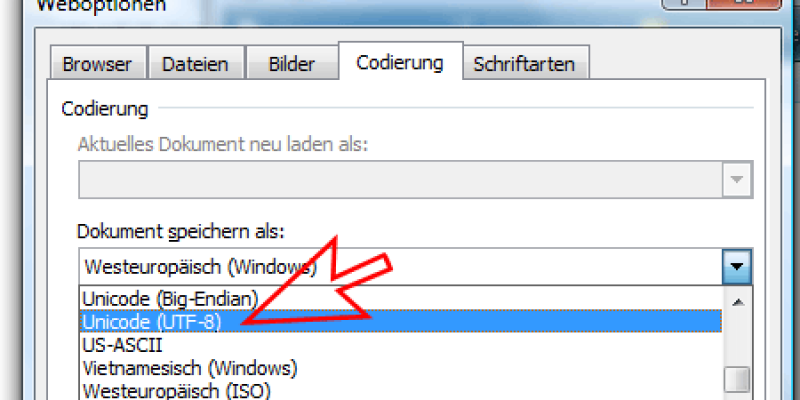 UTF 8 in Microsoft Word einstellen