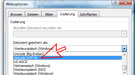 UTF8 in Word einstellen