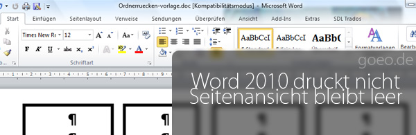 Word 2010 druckt nicht - Seitenansicht leer
