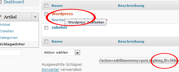 Wordpress Schlagwort ID